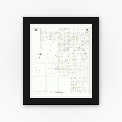 Old map wall art mockup — black gallery frame with white mat — Sanborn Fire Insurance Map from Lamesa, Dawson County, Texas (1939), Sheet #0010