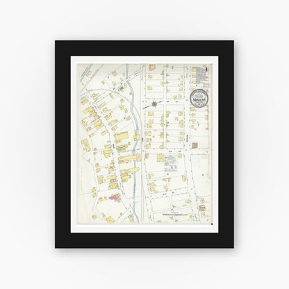 Old map wall art mockup — black gallery frame with white mat — Sanborn Fire Insurance Map from Madera, Clearfield County, Pennsylvania (1910), Sheet #0001