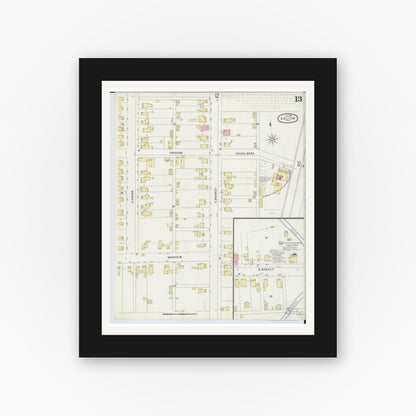 Old map wall art mockup — black gallery frame with white mat — Sanborn Fire Insurance Map from Galion, Crawford County, Ohio (1897), Sheet #0013