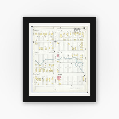 Old map wall art mockup — black gallery frame with white mat — Sanborn Fire Insurance Map from Traverse City, Grand Traverse County, Michigan (1910), Sheet #0008