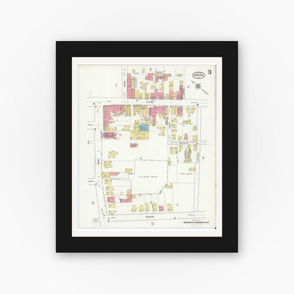 Old map wall art mockup — black gallery frame with white mat — Sanborn Fire Insurance Map from Newton, Sussex County, New Jersey (1916), Sheet #0003