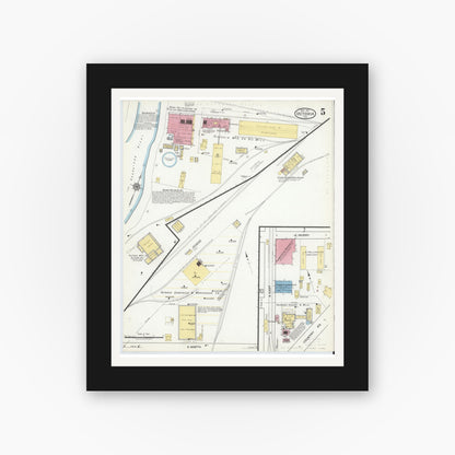 Old map wall art mockup — black gallery frame with white mat — Sanborn Fire Insurance Map from Victoria, Victoria County, Texas (1917), Sheet #0005