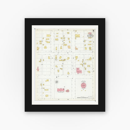 Old map wall art mockup — black gallery frame with white mat — Sanborn Fire Insurance Map from Alexandria, Douglas County, Minnesota (1899), Sheet #0004