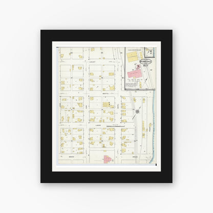 Old map wall art mockup — black gallery frame with white mat — Sanborn Fire Insurance Map from McConnelsville, Morgan County, Ohio (1917), Sheet #0007