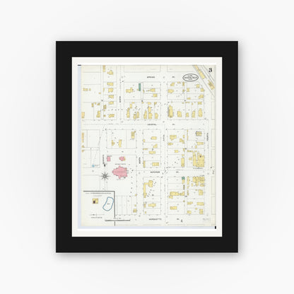 Old map wall art mockup — black gallery frame with white mat — Sanborn Fire Insurance Map from Crystal Falls, Iron County, Michigan (1904), Sheet #0003