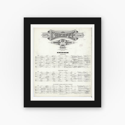Old map wall art mockup — black gallery frame with white mat — Sanborn Fire Insurance Map from Chicopee, Hampden County, Massachusetts (1915), Sheet #0001