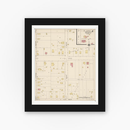Old map wall art mockup — black gallery frame with white mat — Sanborn Fire Insurance Map from Worthington, Franklin County, Ohio (1922), Sheet #0004