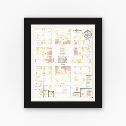 Old map wall art mockup — black gallery frame with white mat — Sanborn Fire Insurance Map from Richland, Keokuk County, Iowa (1916), Sheet #0001
