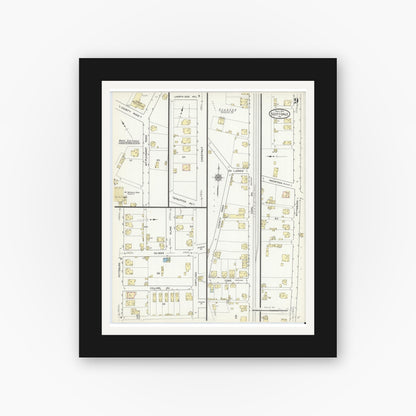 Old map wall art mockup — black gallery frame with white mat — Sanborn Fire Insurance Map from Scottdale, Westmoreland County, Pennsylvania (1914), Sheet #0009
