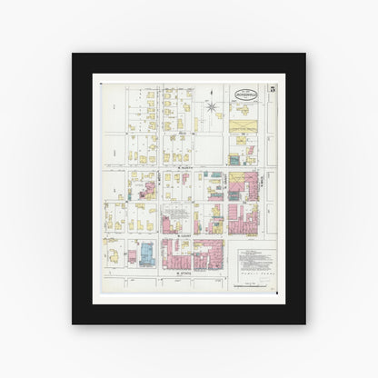 Old map wall art mockup — black gallery frame with white mat — Sanborn Fire Insurance Map from Jacksonville, Morgan County, Illinois (1892), Sheet #0005