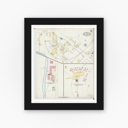 Old map wall art mockup — black gallery frame with white mat — Sanborn Fire Insurance Map from Nelsonville, Athens County, Ohio (1893), Sheet #0005