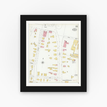 Old map wall art mockup — black gallery frame with white mat — Sanborn Fire Insurance Map from Westfield, Hampden County, Massachusetts (1900), Sheet #0011