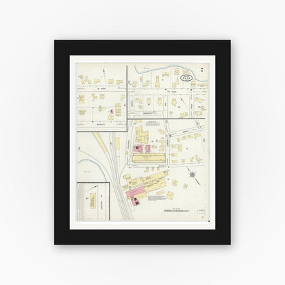 Old map wall art mockup — black gallery frame with white mat — Sanborn Fire Insurance Map from Ayer, Middlesex County, Massachusetts (1912), Sheet #0007
