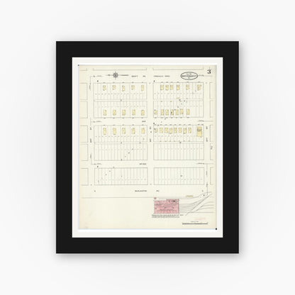 Old map wall art mockup — black gallery frame with white mat — Sanborn Fire Insurance Map from North Kansas City, Clay County, Missouri (1914), Sheet #0003