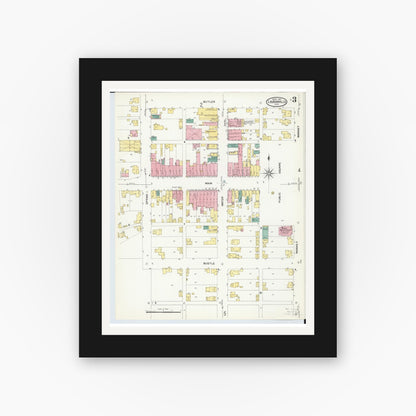 Old map wall art mockup — black gallery frame with white mat — Sanborn Fire Insurance Map from Loudonville, Ashland County, Ohio (1907), Sheet #0003
