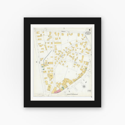 Old map wall art mockup — black gallery frame with white mat — Sanborn Fire Insurance Map from Woburn, Middlesex County, Massachusetts (1904), Sheet #0004
