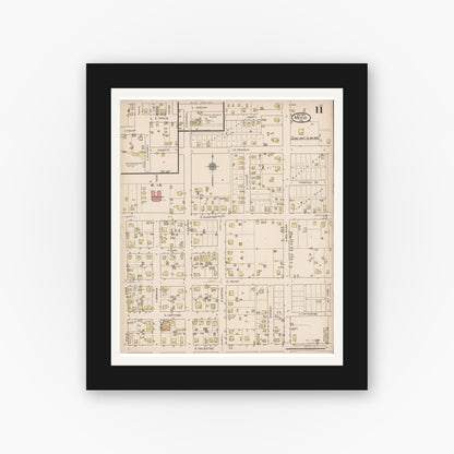 Old map wall art mockup — black gallery frame with white mat — Sanborn Fire Insurance Map from Mexia, Limestone County, Texas (1922), Sheet #0011