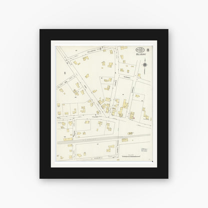 Old map wall art mockup — black gallery frame with white mat — Sanborn Fire Insurance Map from Medway, Norfolk County, Massachusetts (1910), Sheet #0008