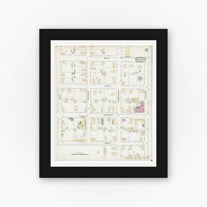 Old map wall art mockup — black gallery frame with white mat — Sanborn Fire Insurance Map from Bremen, Marshall County, Indiana (1892), Sheet #0003