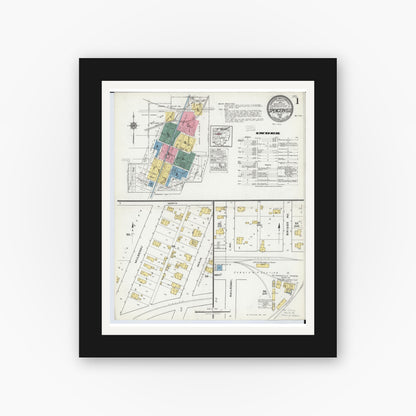 Old map wall art mockup — black gallery frame with white mat — Sanborn Fire Insurance Map from Spencerville, Allen County, Ohio (1921) - Complete Map Set