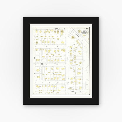 Old map wall art mockup — black gallery frame with white mat — Sanborn Fire Insurance Map from Shenandoah, Page County, Iowa (1901), Sheet #0006