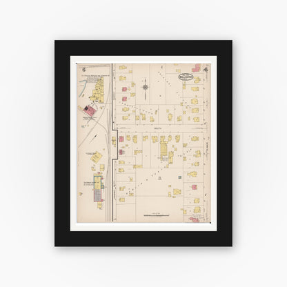 Old map wall art mockup — black gallery frame with white mat — Sanborn Fire Insurance Map from Wellington, Lorain County, Ohio (1922), Sheet #0006