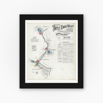 Old map wall art mockup — black gallery frame with white mat — Sanborn Fire Insurance Map from Turtle Creek Valley, Allegheny County, Pennsylvania (1900) - Complete Map Set