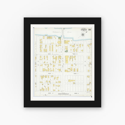 Old map wall art mockup — black gallery frame with white mat — Sanborn Fire Insurance Map from Cheboygan, Cheboygan County, Michigan (1900), Sheet #0010