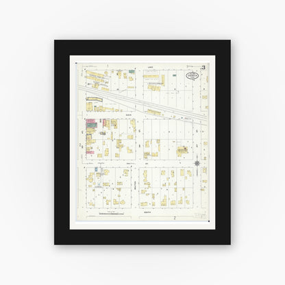 Old map wall art mockup — black gallery frame with white mat — Sanborn Fire Insurance Map from Osakis, Douglas and Todd Counties, Minnesota (1909), Sheet #0003