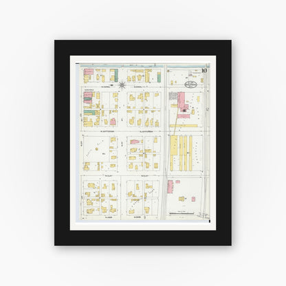 Old map wall art mockup — black gallery frame with white mat — Sanborn Fire Insurance Map from Delphos, Van Wert And Allen Counties, Ohio (1904), Sheet #0010