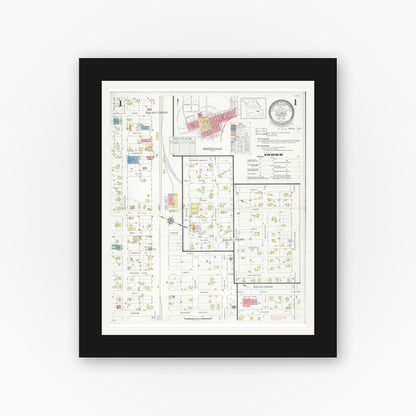 Old map wall art mockup — black gallery frame with white mat — Sanborn Fire Insurance Map from Cuba, Crawford County, Missouri (1933) - Complete Map Set