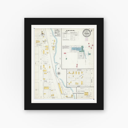 Old map wall art mockup — black gallery frame with white mat — Sanborn Fire Insurance Map from Chisholm, Saint Louis County, Minnesota (1904) - Complete Map Set
