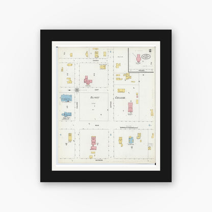 Old map wall art mockup — black gallery frame with white mat — Sanborn Fire Insurance Map from Olivet, Eaton County, Michigan (1900), Sheet #0002
