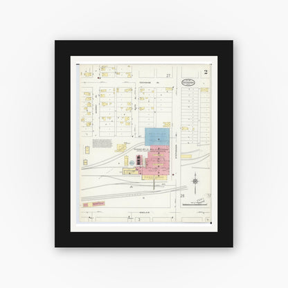 Old map wall art mockup — black gallery frame with white mat — Sanborn Fire Insurance Map from Escanaba, Delta County, Michigan (1913), Sheet #0002