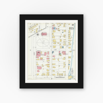 Old map wall art mockup — black gallery frame with white mat — Sanborn Fire Insurance Map from Franklin, Venango County, Pennsylvania (1906), Sheet #0010