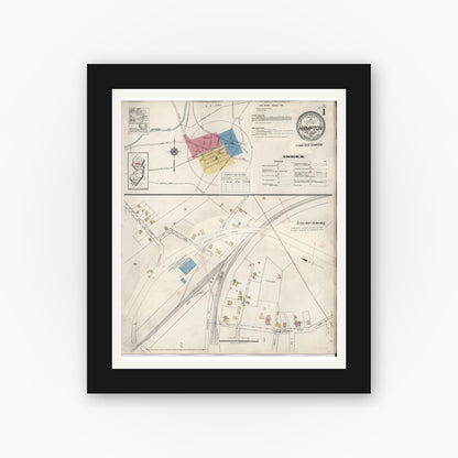 Old map wall art mockup — black gallery frame with white mat — Sanborn Fire Insurance Map from Hampton, Hunterdon County, New Jersey (1936) - Complete Map Set