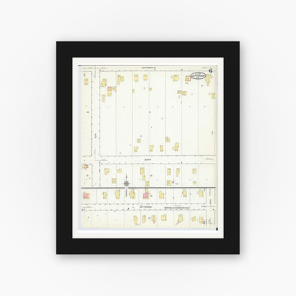 Old map wall art mockup — black gallery frame with white mat — Sanborn Fire Insurance Map from Jefferson, Ashtabula County, Ohio (1915), Sheet #0006