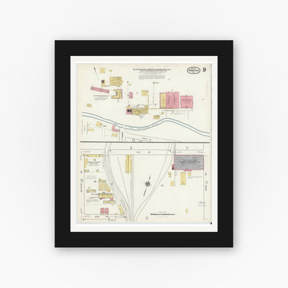 Old map wall art mockup — black gallery frame with white mat — Sanborn Fire Insurance Map from Ambridge, Beaver County, Pennsylvania (1917), Sheet #0009