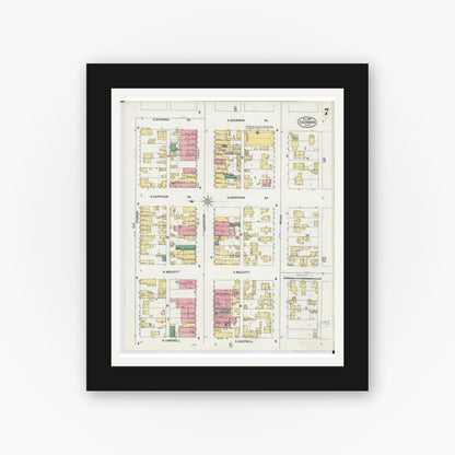 Old map wall art mockup — black gallery frame with white mat — Sanborn Fire Insurance Map from Escanaba, Delta County, Michigan (1899), Sheet #0007