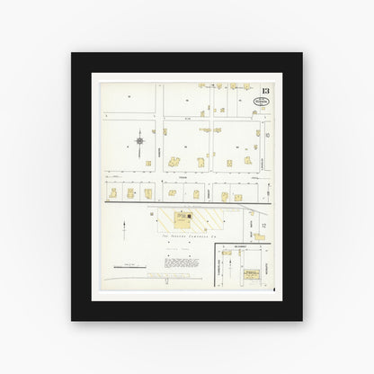 Old map wall art mockup — black gallery frame with white mat — Sanborn Fire Insurance Map from Vernon, Wilbarger County, Texas (1912), Sheet #0013