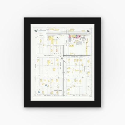 Old map wall art mockup — black gallery frame with white mat — Sanborn Fire Insurance Map from Lake City, Wabasha County, Minnesota (1930), Sheet #0015