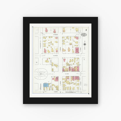 Old map wall art mockup — black gallery frame with white mat — Sanborn Fire Insurance Map from Marshall, Calhoun County, Michigan (1916), Sheet #0004