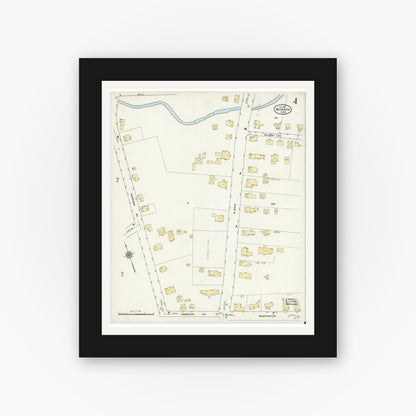 Old map wall art mockup — black gallery frame with white mat — Sanborn Fire Insurance Map from Monson, Hampden County, Massachusetts (1911), Sheet #0004