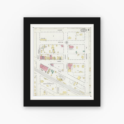 Old map wall art mockup — black gallery frame with white mat — Sanborn Fire Insurance Map from Chenoa, McLean County, Illinois (1892), Sheet #0003
