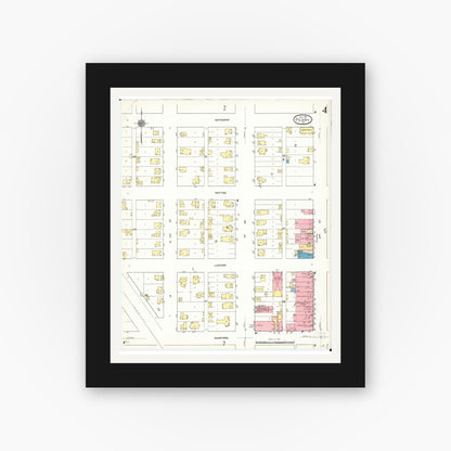 Old map wall art mockup — black gallery frame with white mat — Sanborn Fire Insurance Map from Perry, Dallas County, Iowa (1911), Sheet #0004
