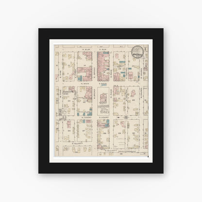 Old map wall art mockup — black gallery frame with white mat — Sanborn Fire Insurance Map from New Castle, Henry County, Indiana (1886) - Complete Map Set