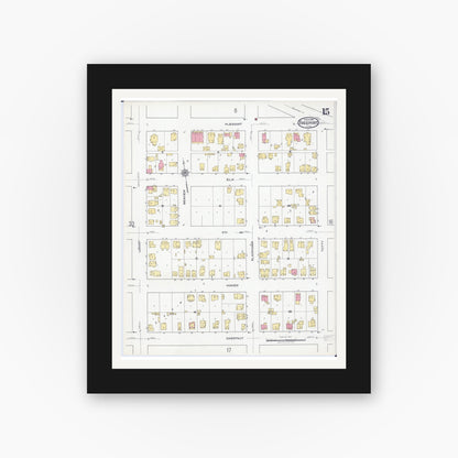 Old map wall art mockup — black gallery frame with white mat — Sanborn Fire Insurance Map from Freeport, Stephenson County, Illinois (1918), Sheet #0015