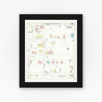 Old map wall art mockup — black gallery frame with white mat — Sanborn Fire Insurance Map from Pottstown, Montgomery County, Pennsylvania (1909), Sheet #0026