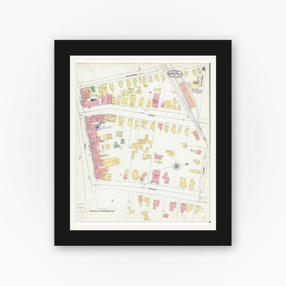 Old map wall art mockup — black gallery frame with white mat — Sanborn Fire Insurance Map from Seneca Falls, Seneca County, New York (1904), Sheet #0004