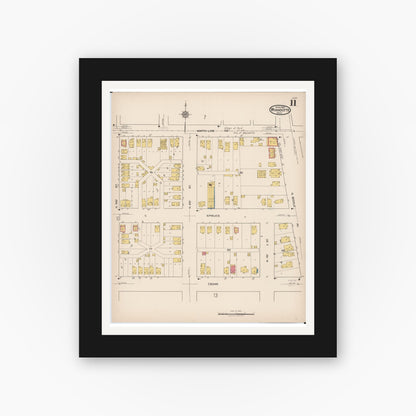 Old map wall art mockup — black gallery frame with white mat — Sanborn Fire Insurance Map from Wyandotte, Wayne County, Michigan (1922), Sheet #0011